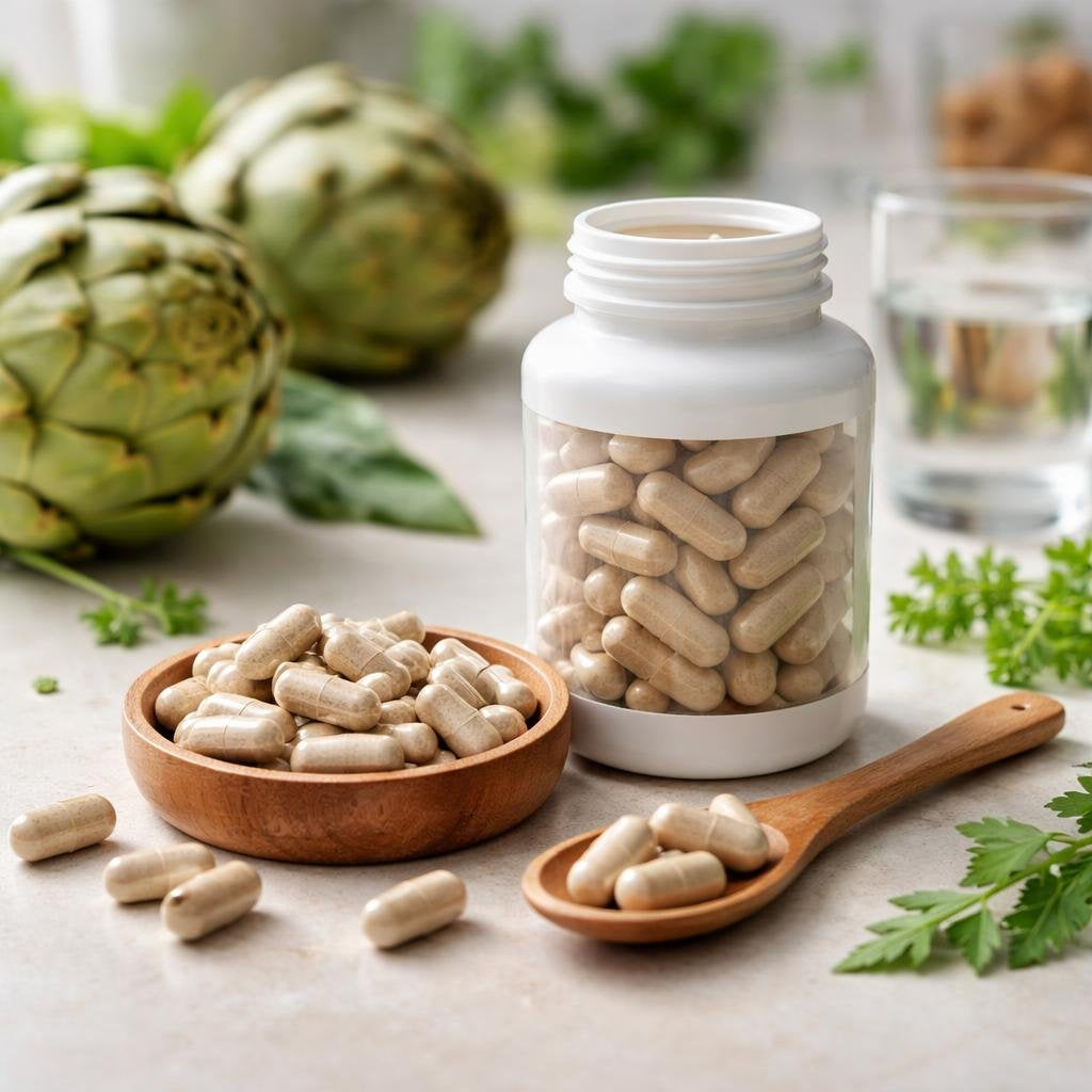 Artichoke leaf extract capsules for digestive comfort support