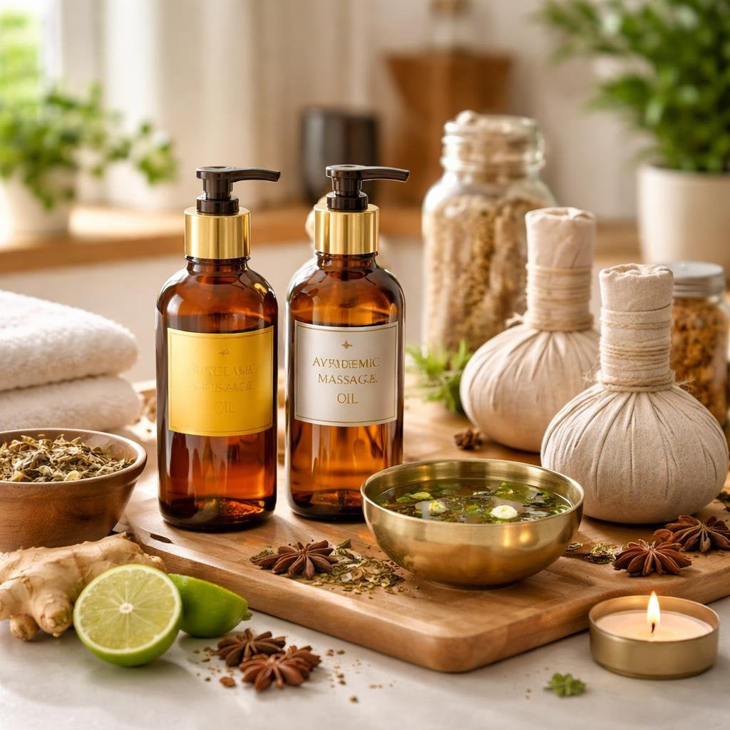 Ayurvedic massage oils, herbal balms and massage tools