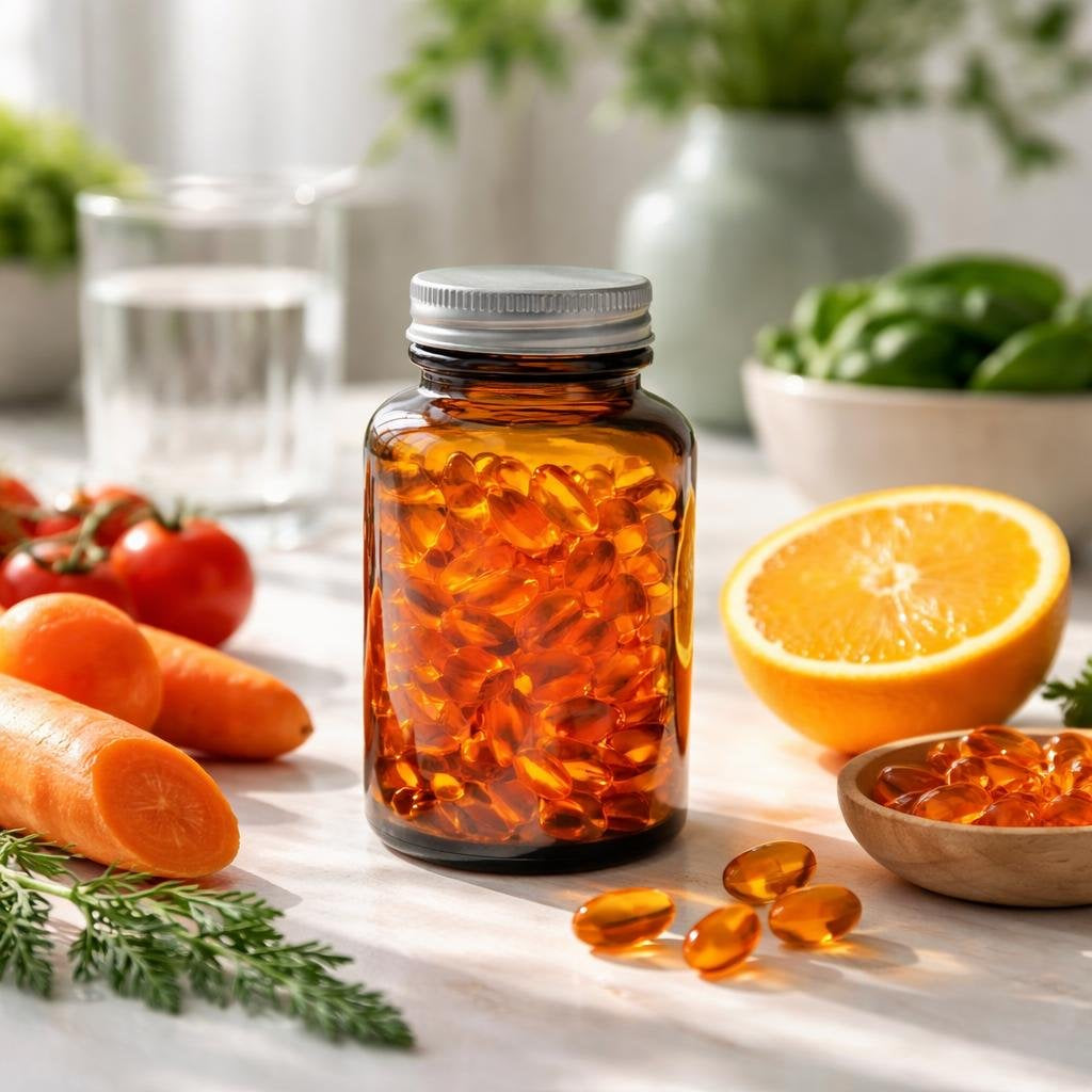 Beta carotene softgels for vitamin A antioxidant support
