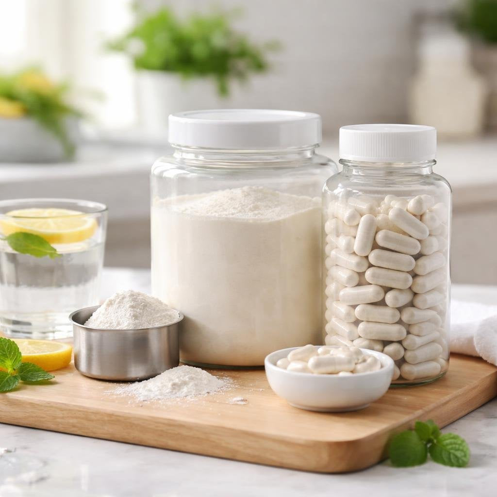 BCAA supplements in powder and capsule formats