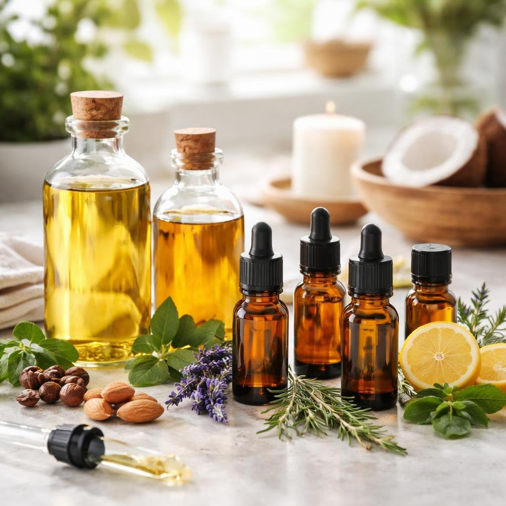 Carrier and essential oils for aromatherapy and massage