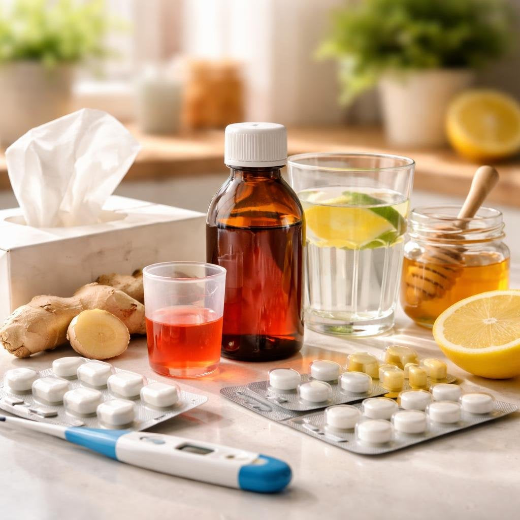 Cold and flu tablets, sachets and liquid remedies