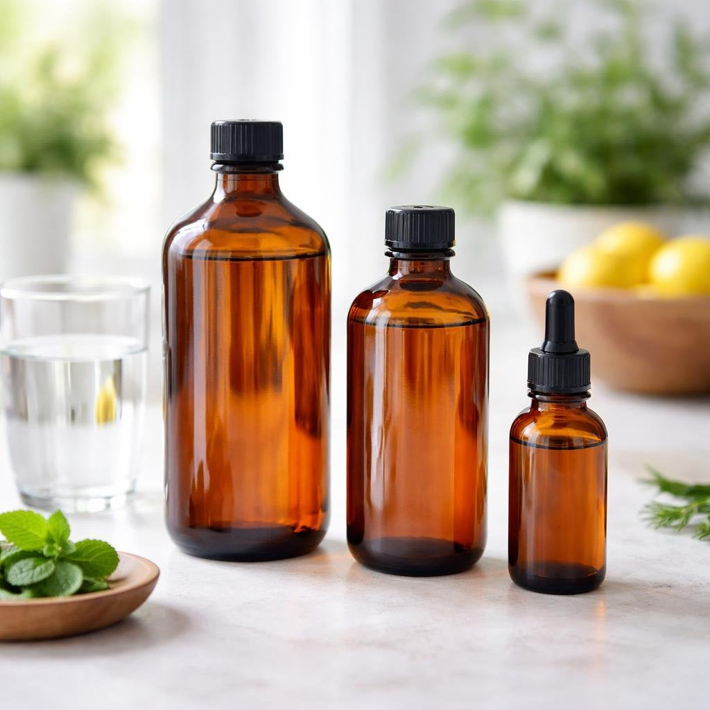Colloidal silver mineral supplements in labelled bottles
