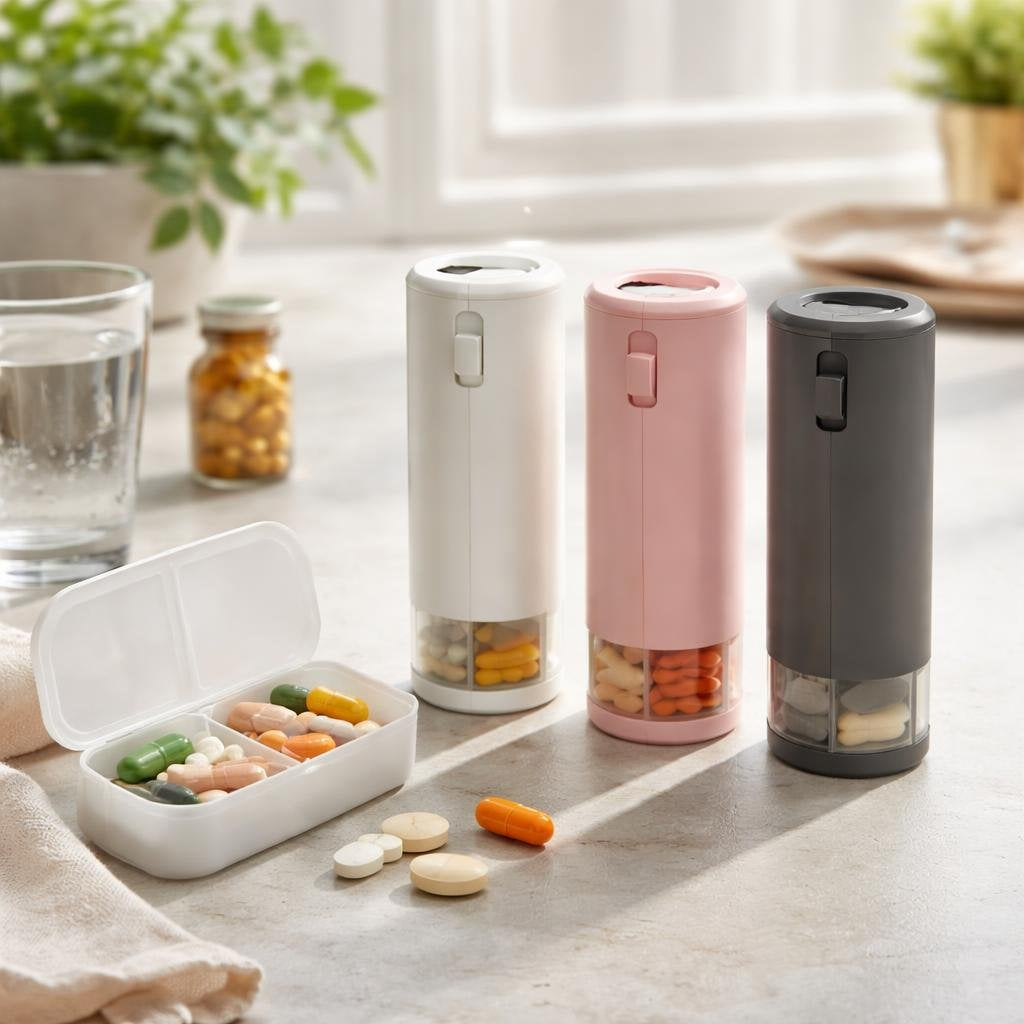 Compact pill dispenser with secure labelled compartments
