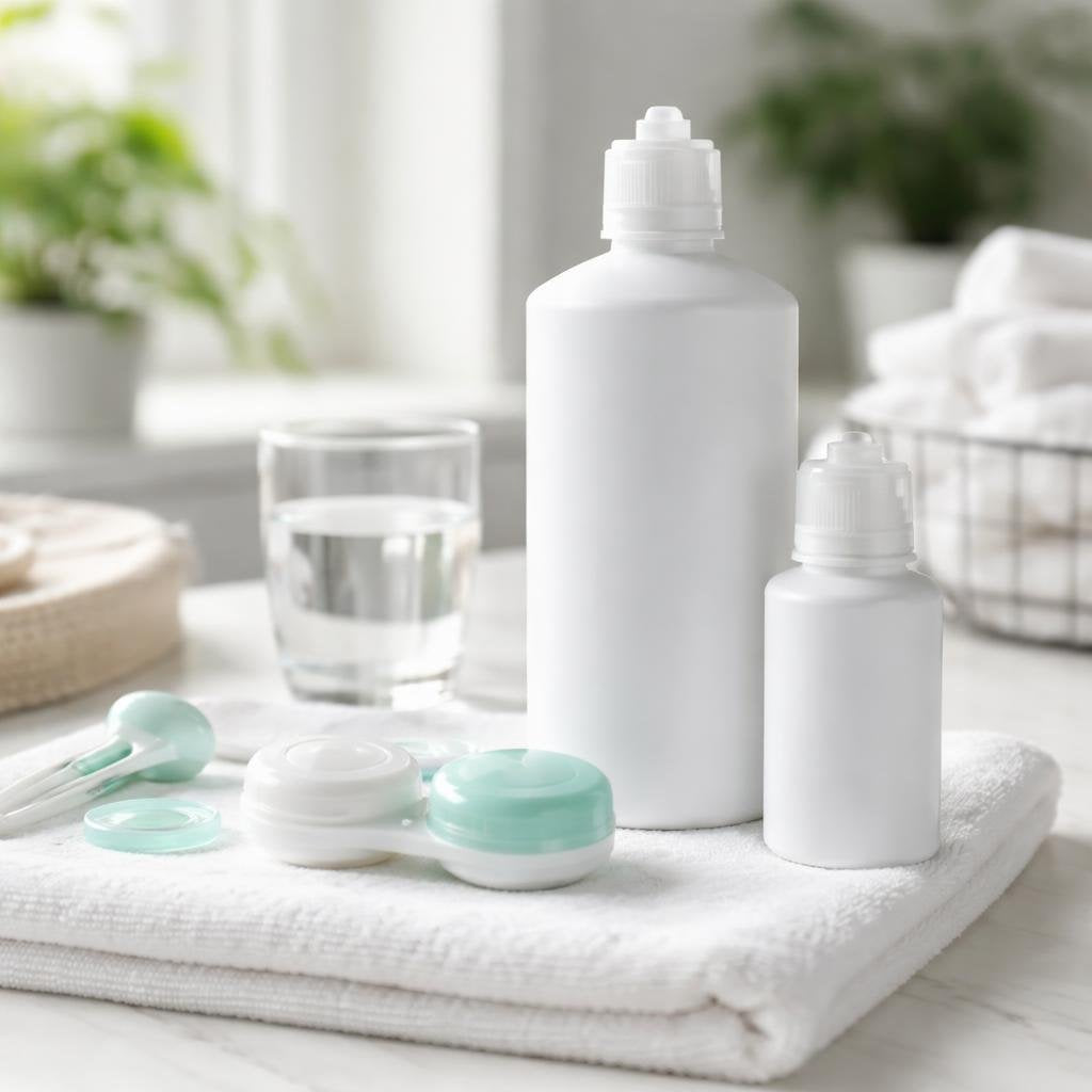 Contact lens solution and rewetting drops with case