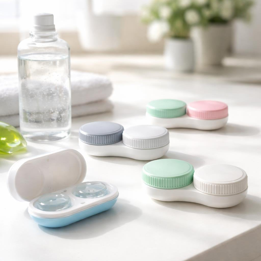 Leak-resistant contact lens case with left and right chambers