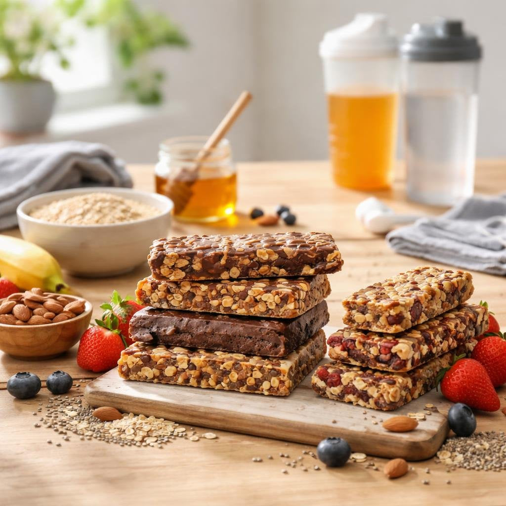 Assorted endurance and energy nutrition bars selection