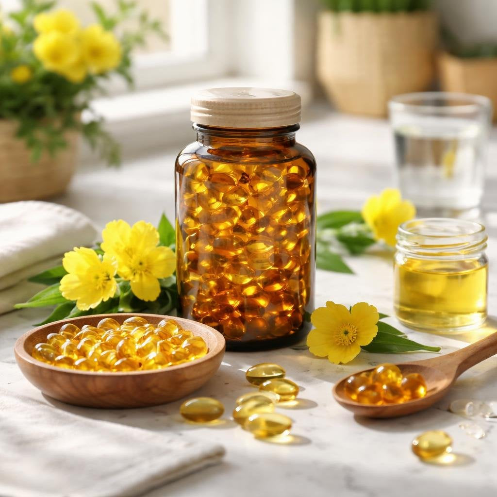 Evening primrose oil capsules in herbal supplement range