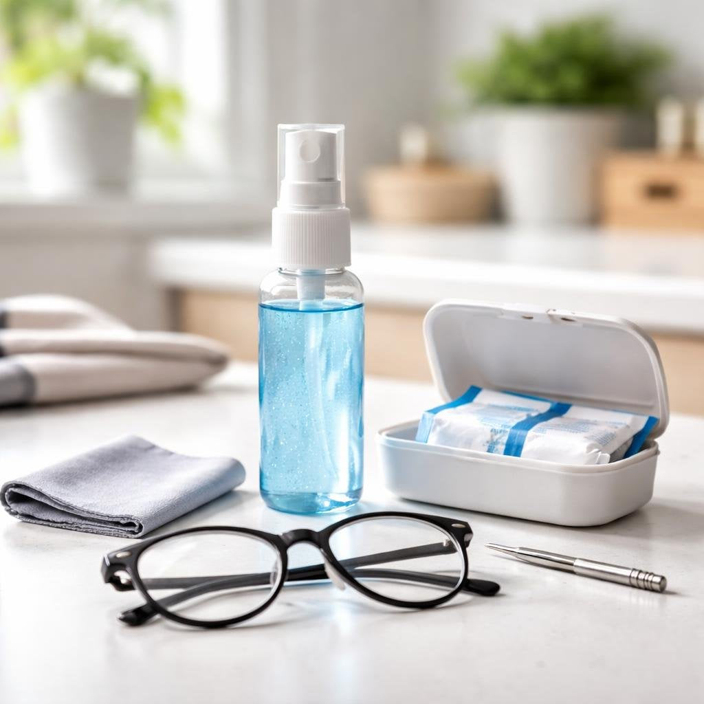 Lens cleaner spray, microfibre cloth and protective case