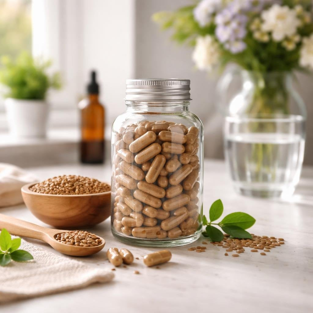 Flaxseed and linseed herbal supplements capsules and powder