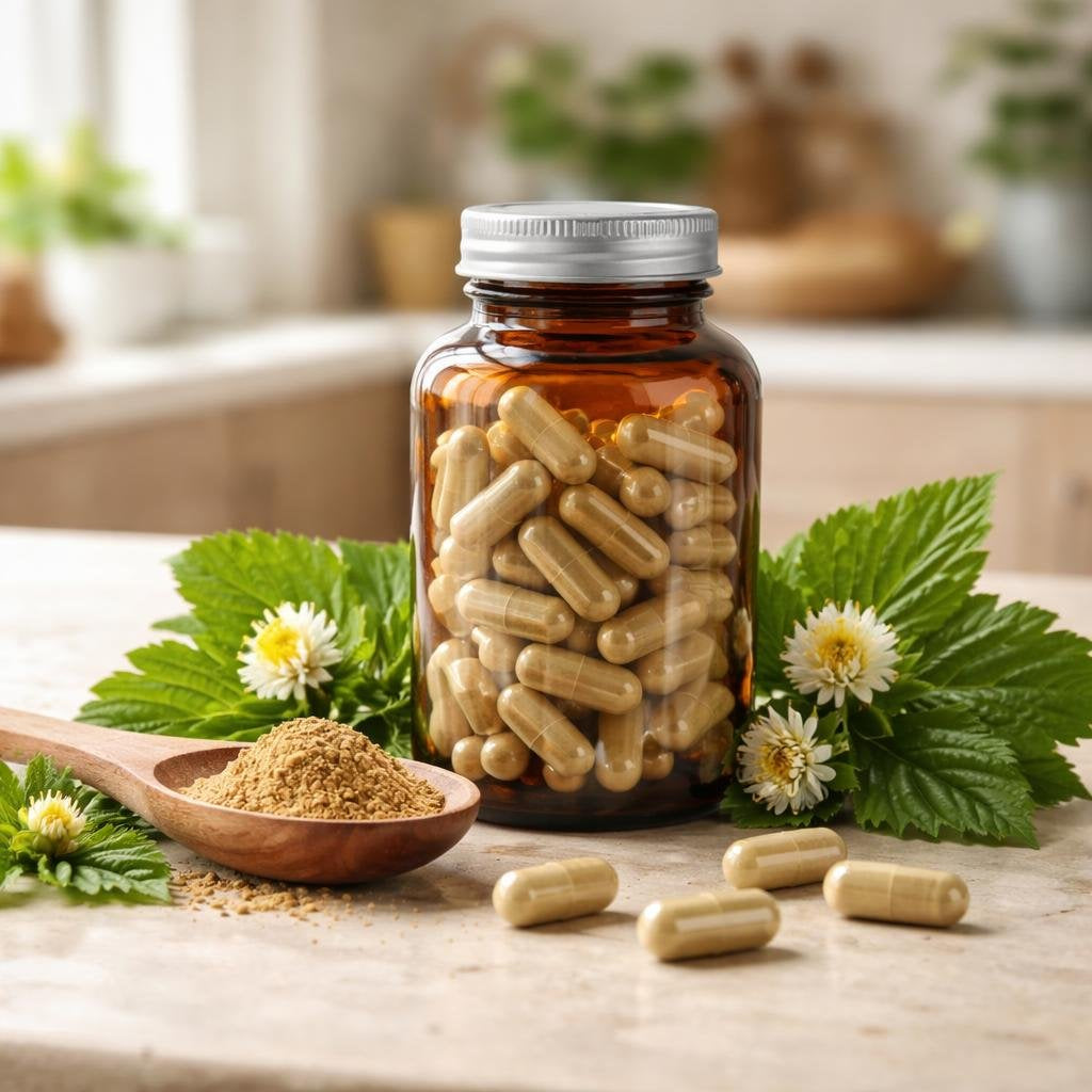 Goldenseal supplement capsules with botanical extract label