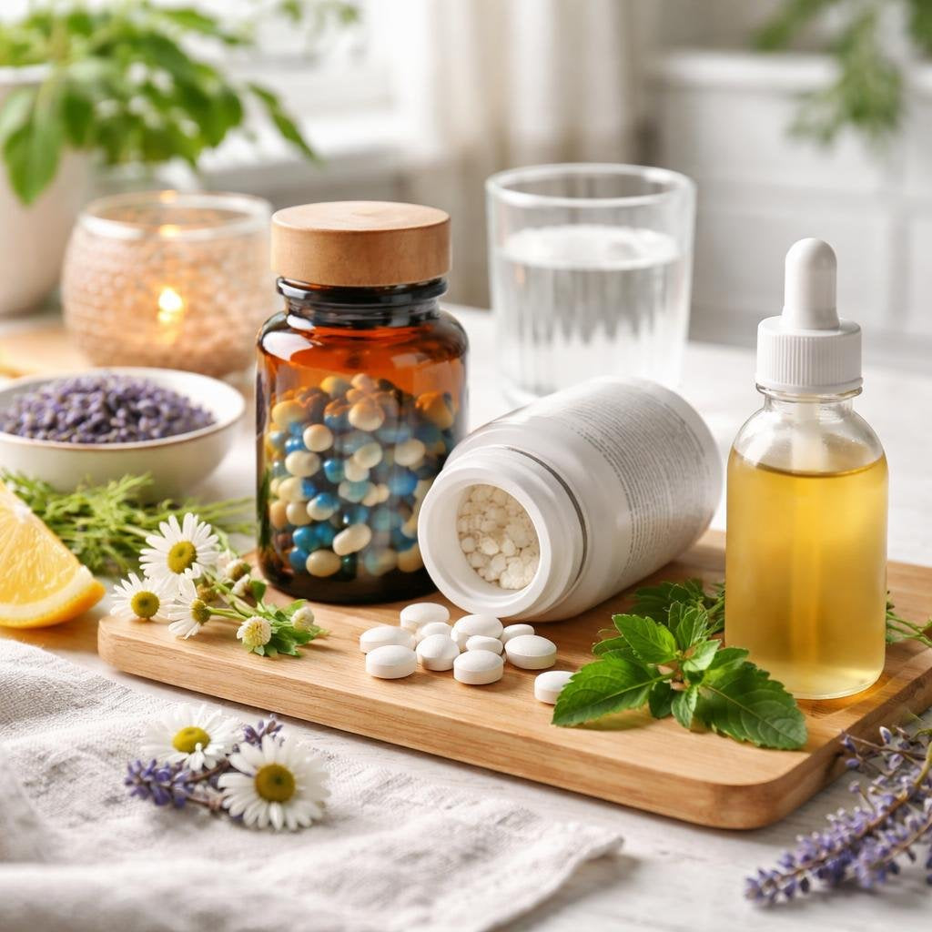 Herbal sleep supplements with magnesium and calming botanicals