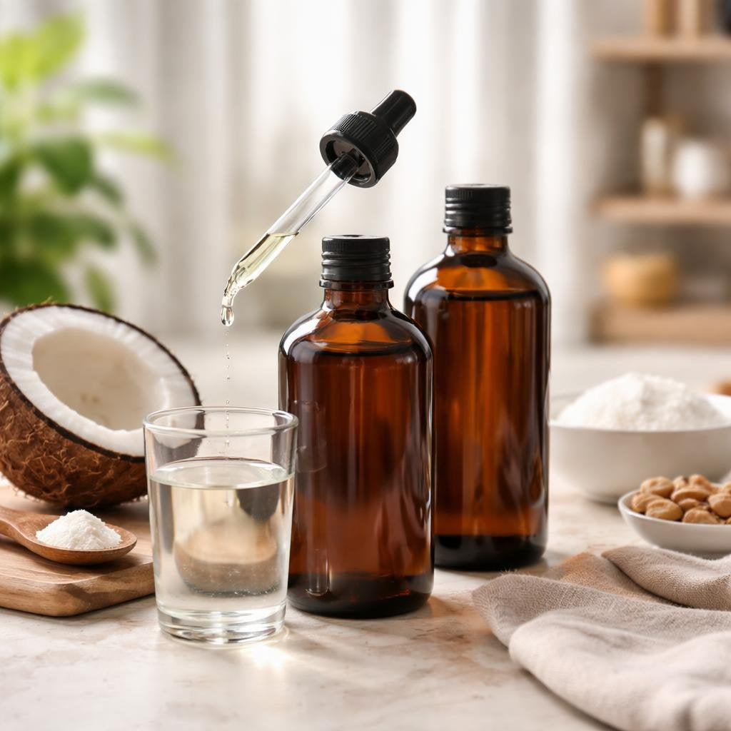 MCT oil supplements in liquid and capsule formats