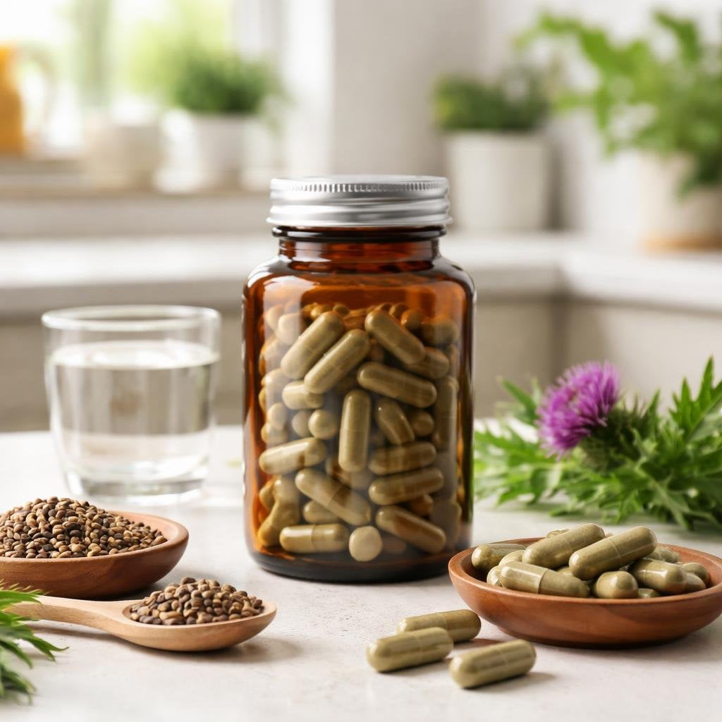 Milk thistle capsules with standardised silymarin extract