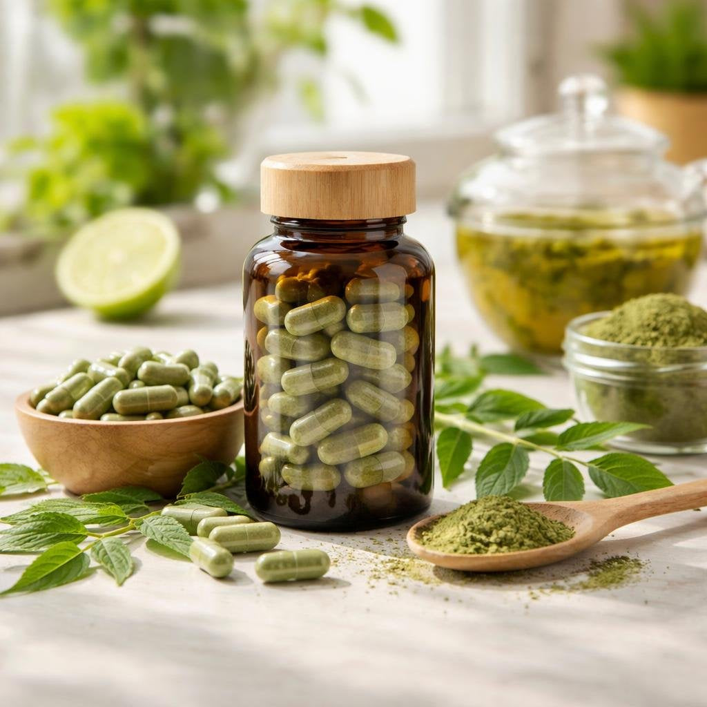 Neem herbal supplement capsules and tablets collection