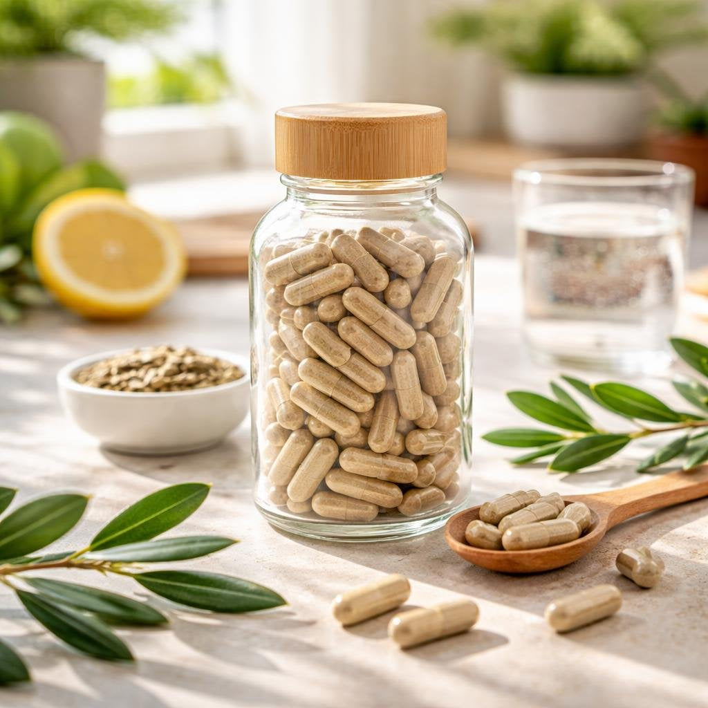 Olive leaf extract capsules with concentrated liquid drops