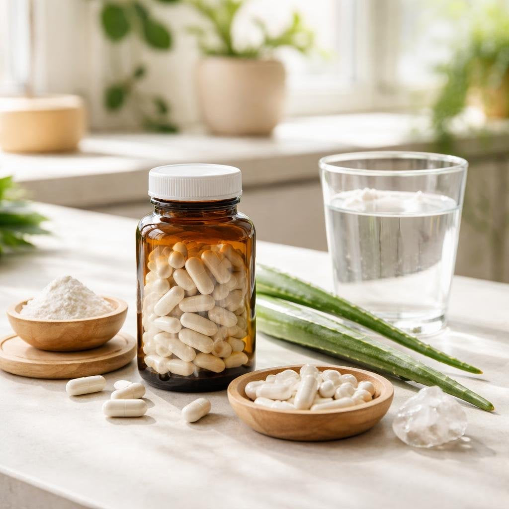 Silica mineral supplement bottles for hair, skin and nails