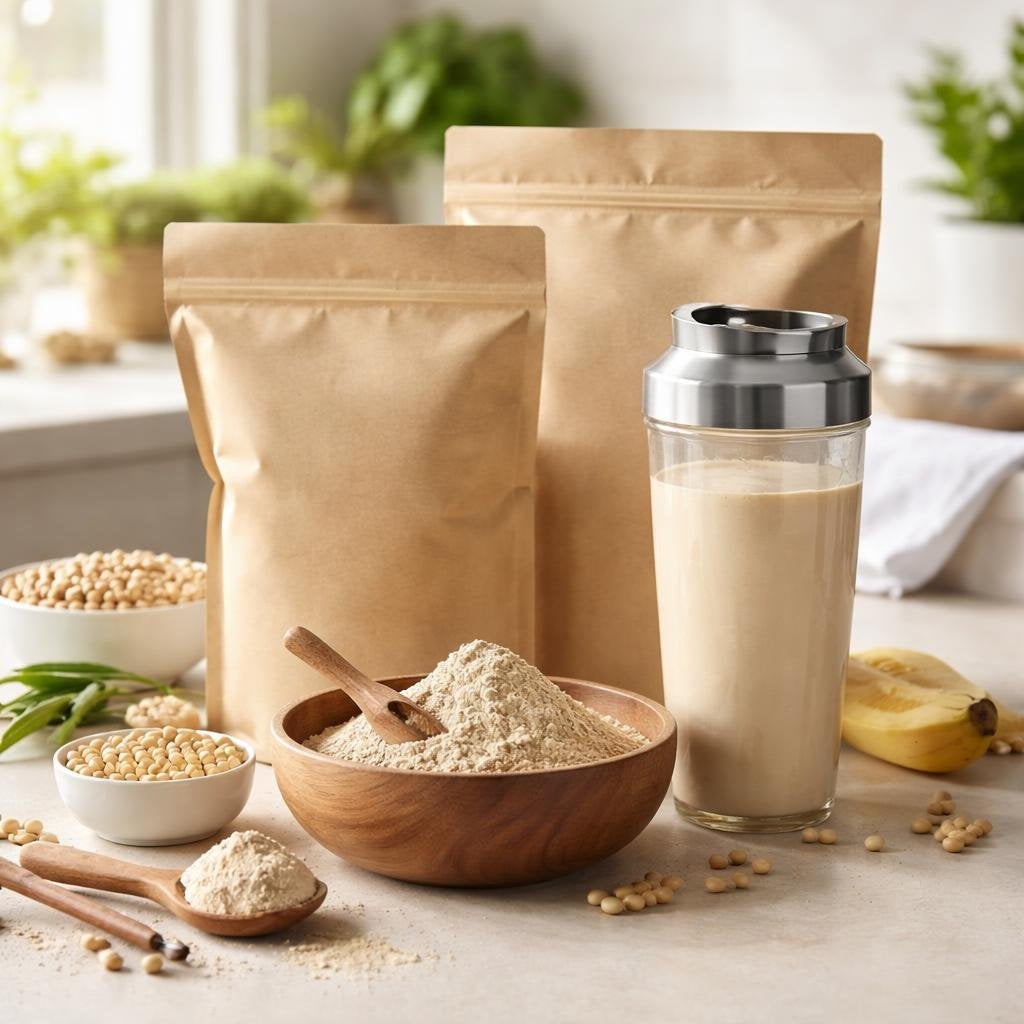 Soy protein powder for plant-based sports nutrition shakes