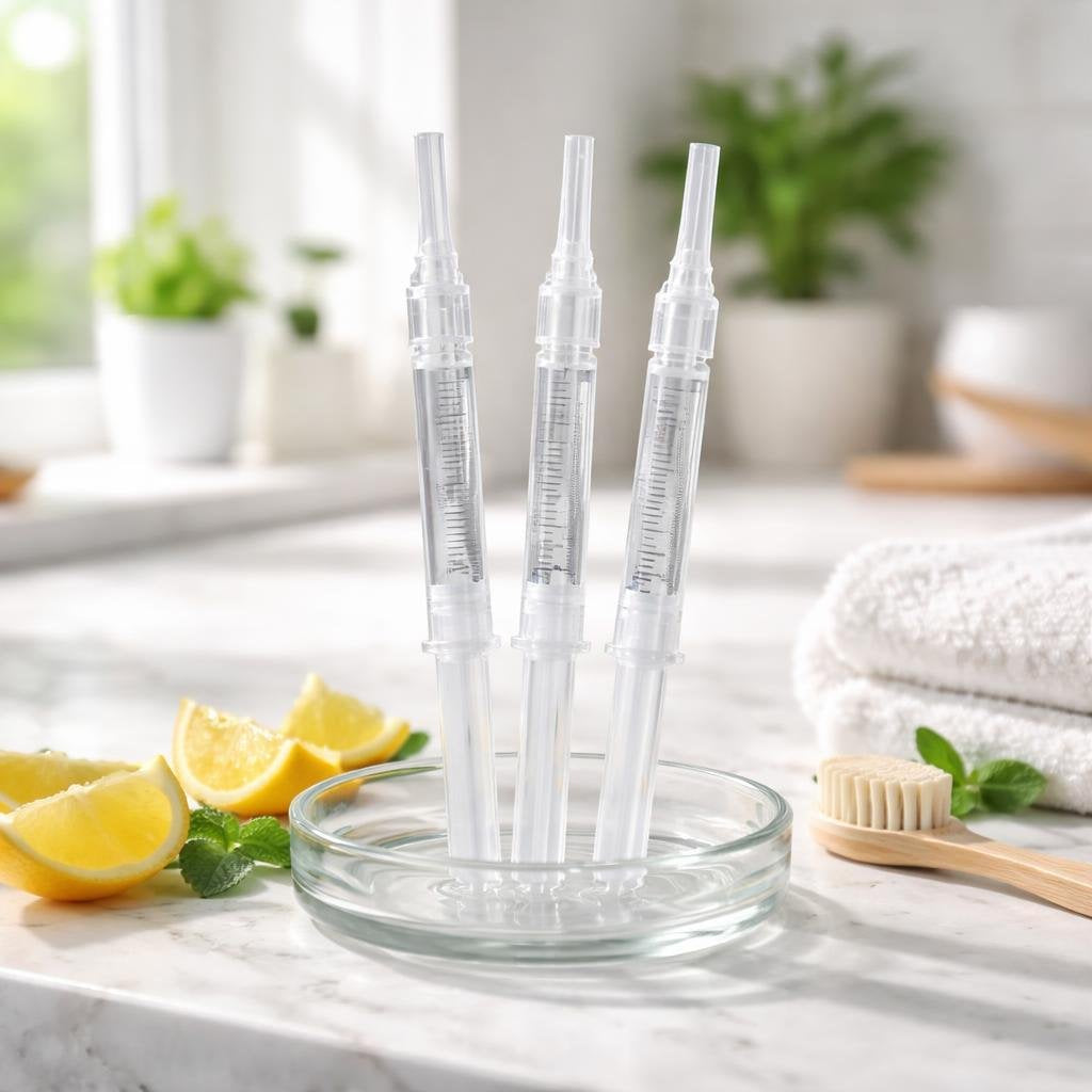 Teeth whitening gel syringes for at-home tray use