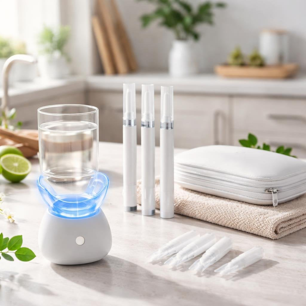 At-home teeth whitening kit with gel and LED light