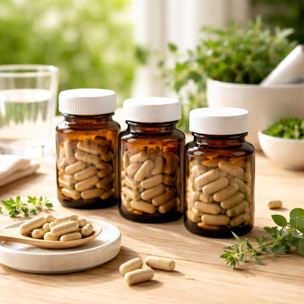 Thymus extract capsules with clear supplement labelling