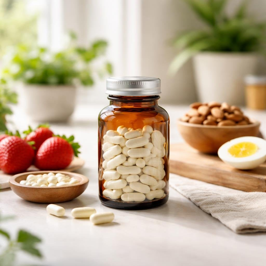 Vitamin B7 biotin capsules and tablets product display