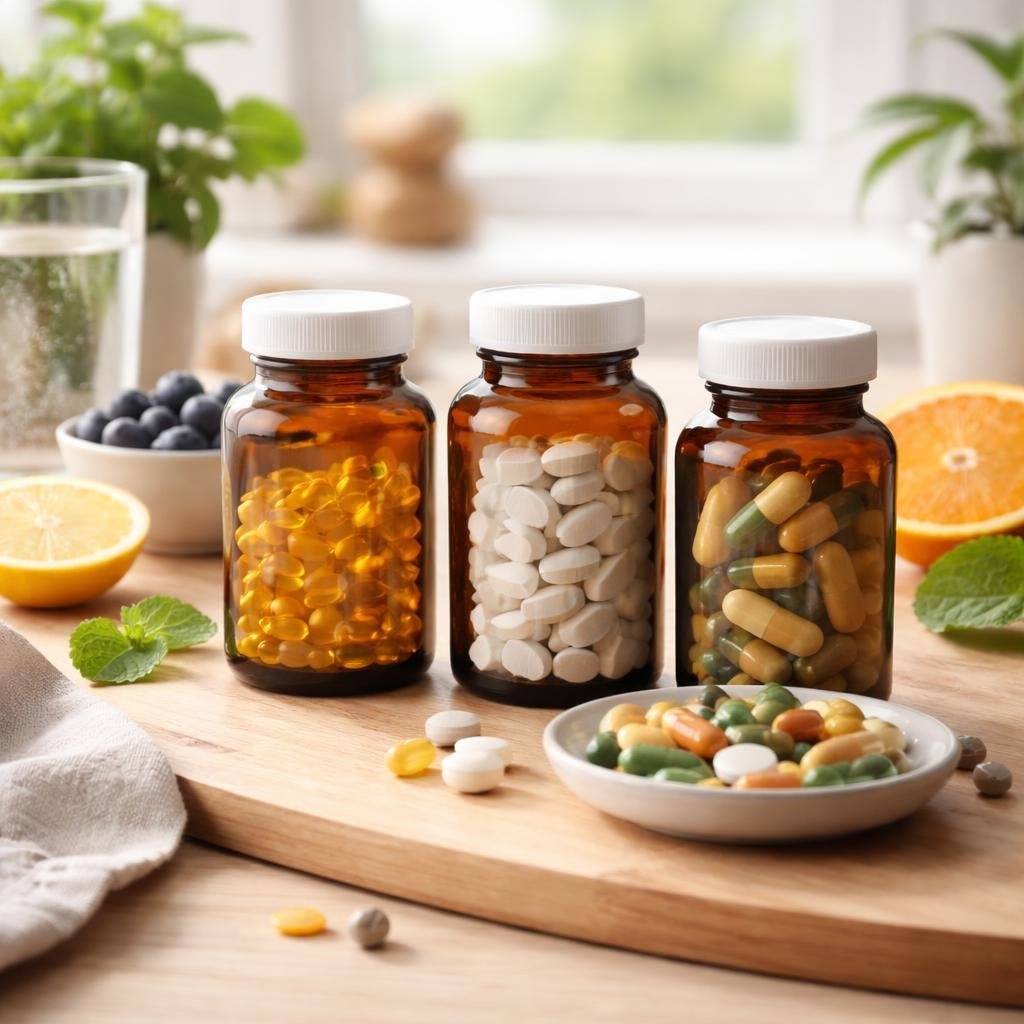 Assorted vitamin supplements for everyday wellness routine