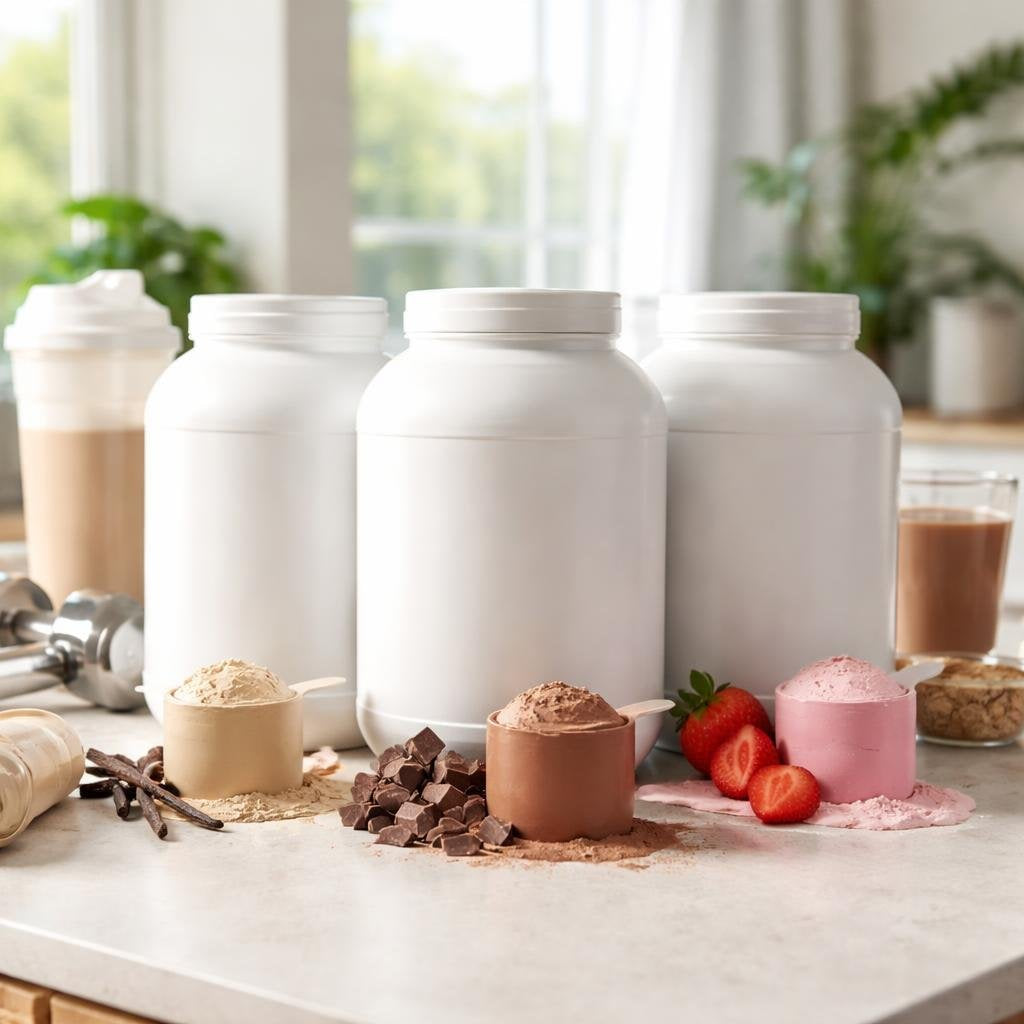 Whey protein powder tubs for post-workout shakes
