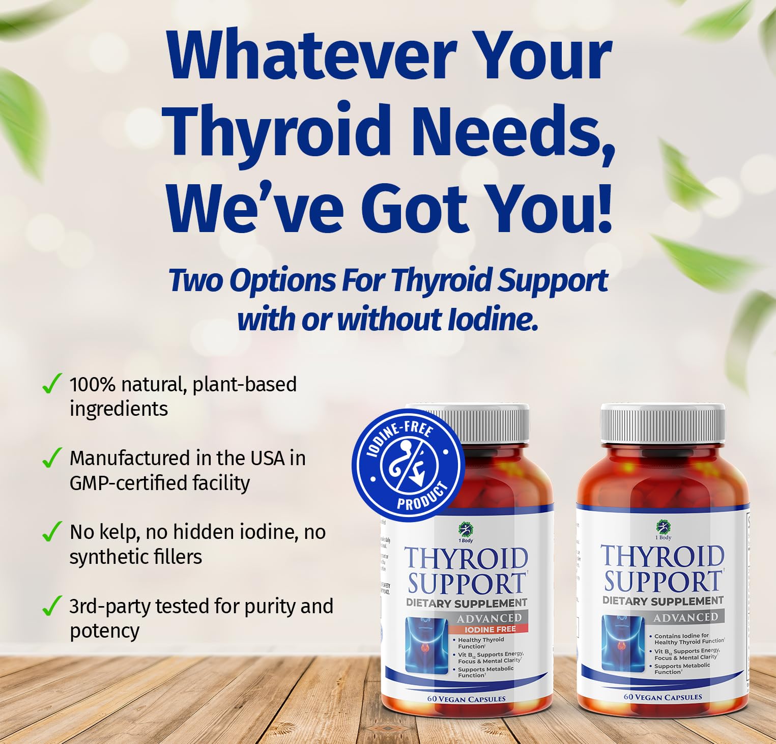 1 Body Thyroid Support packaging and bottle on a clean background