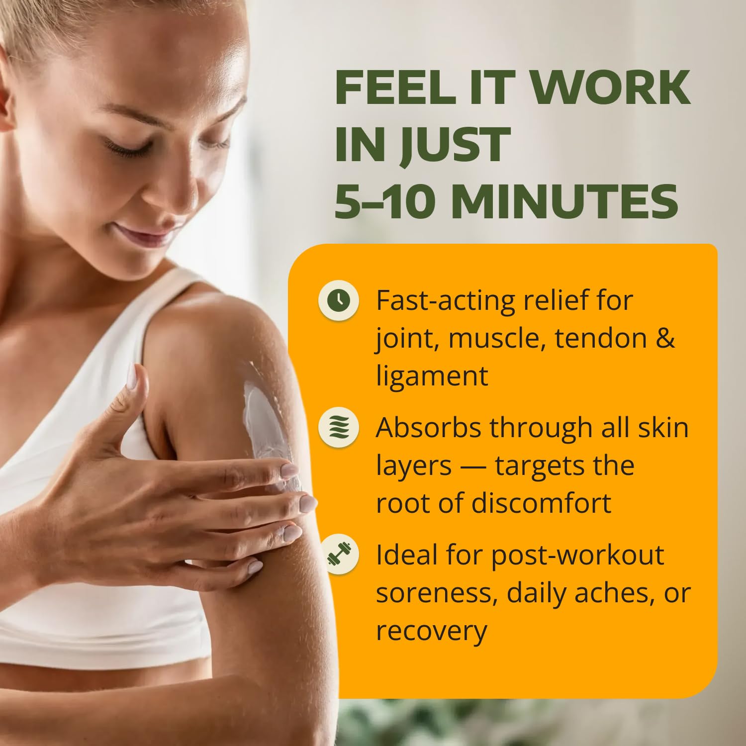 1-TDC Joint & Muscle Relief Cream absorbs quickly into skin