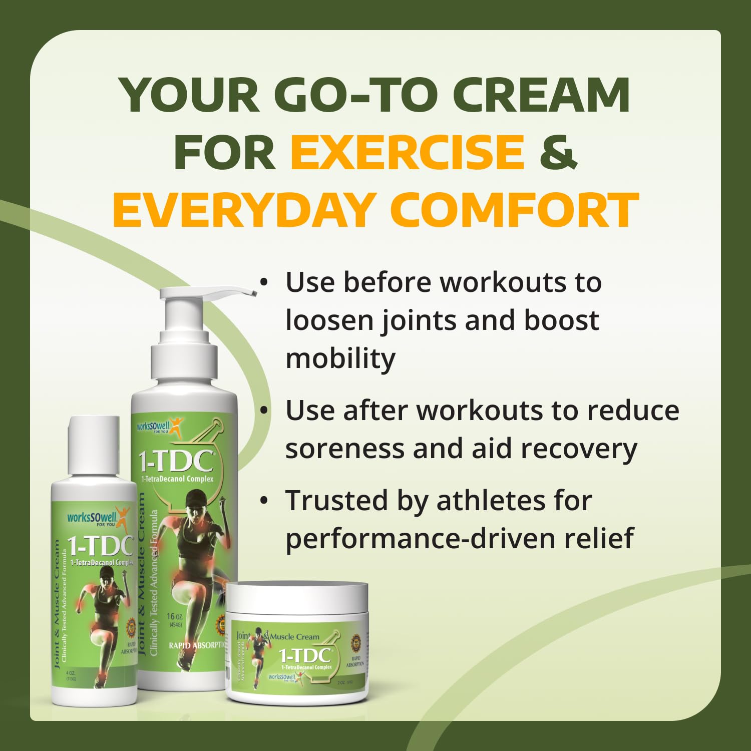 Athlete uses 1-TDC Joint & Muscle Relief Cream before workouts for recovery