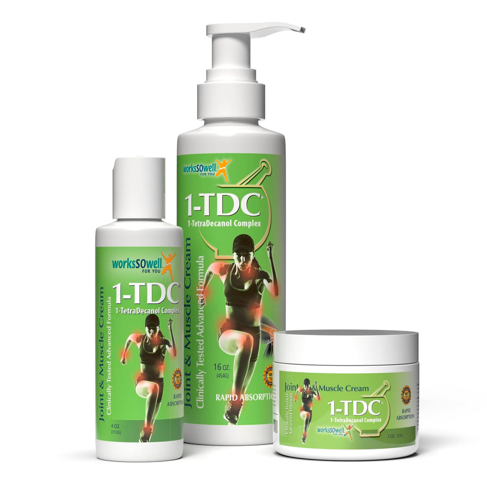 Packaging of 1-TDC Joint & Muscle Relief Cream shown for home use