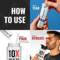 10x Health Electrolyte Drink Mix ingredient panel highlights sodium magnesium potassium