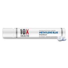 The 10X Health Methylene Blue bottle front supports convenient daily energy.