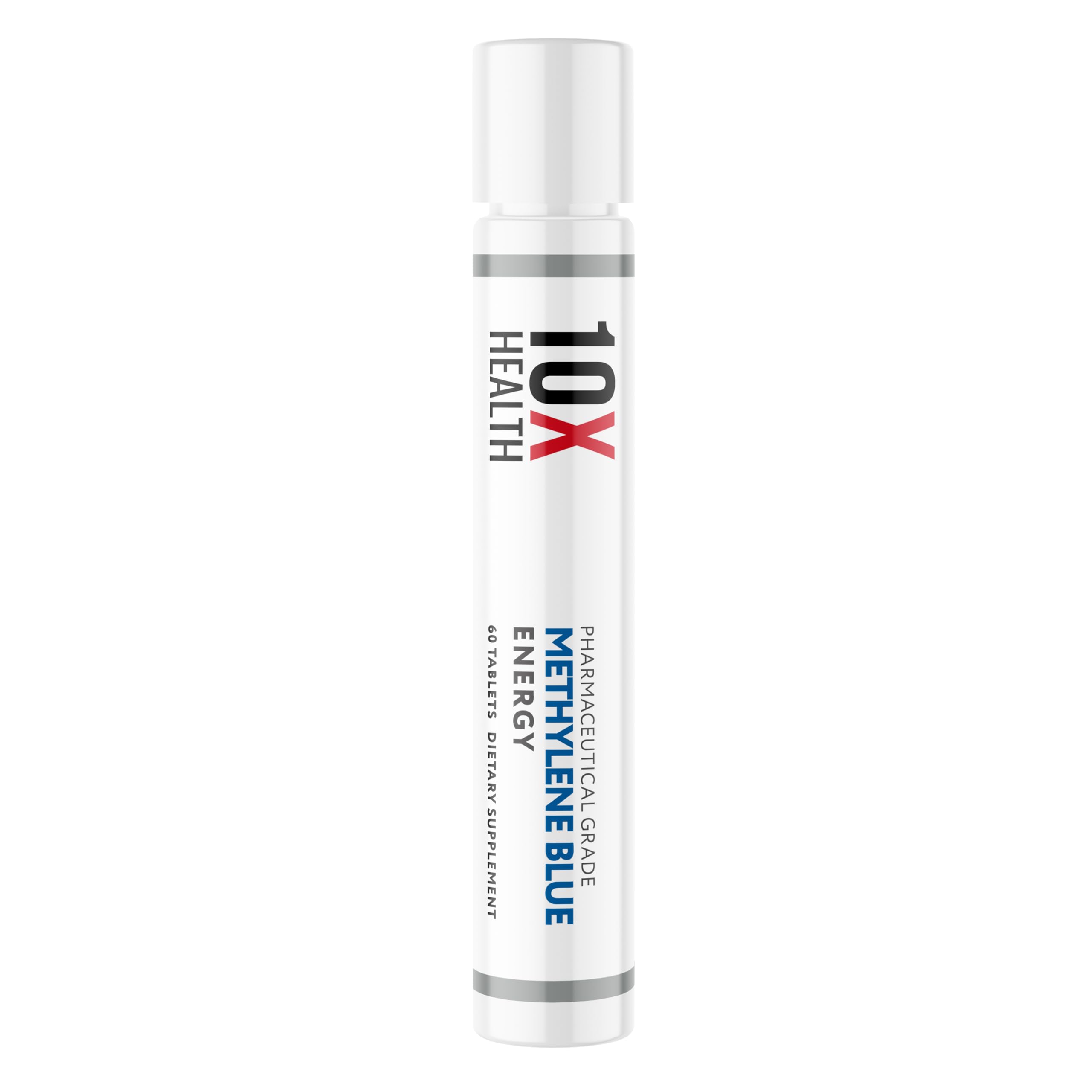 A daily-use scene with 10X Health Methylene Blue tablets ready for daily energy.