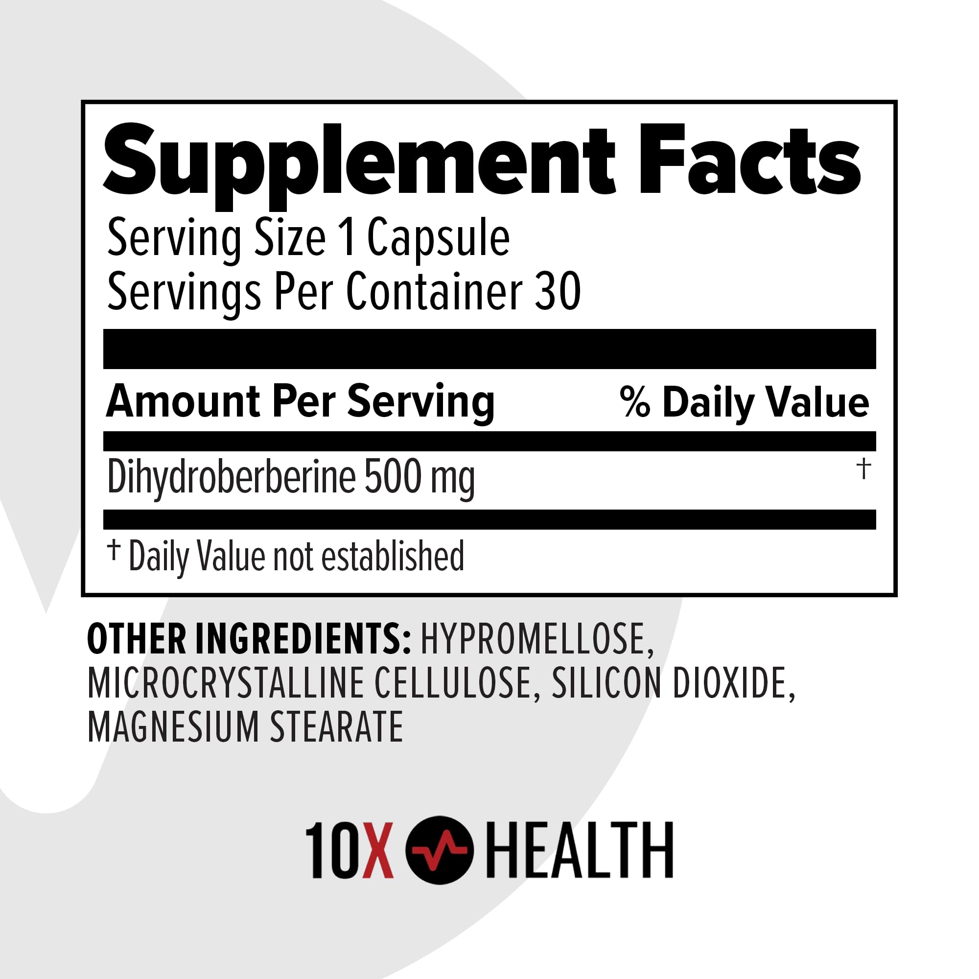 10X Health Berberine bottle with label ready for daily consumption.