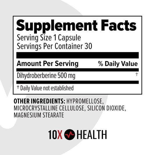 10X Health Berberine bottle with label ready for daily consumption.
