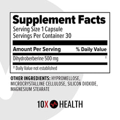 10X Health Berberine bottle with label ready for daily consumption.