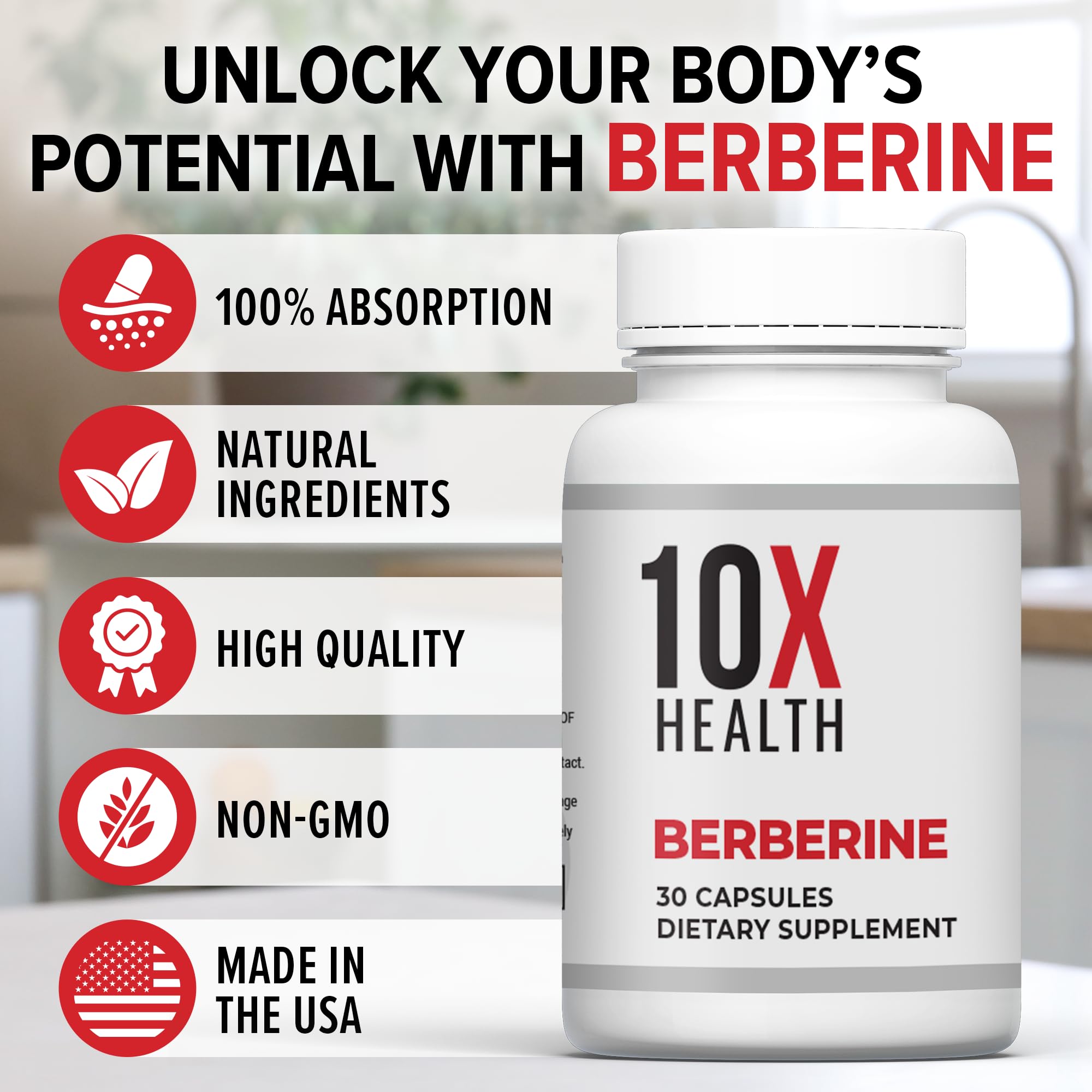 10X Health Berberine gut-health depiction highlighting digestion and balance.
