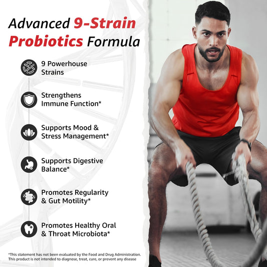 10x Health System Probiotics capsules closeup highlights gut health benefits.