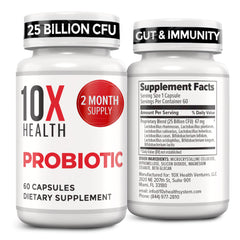 10x Health System Probiotics for Men bottle shows daily gut support.
