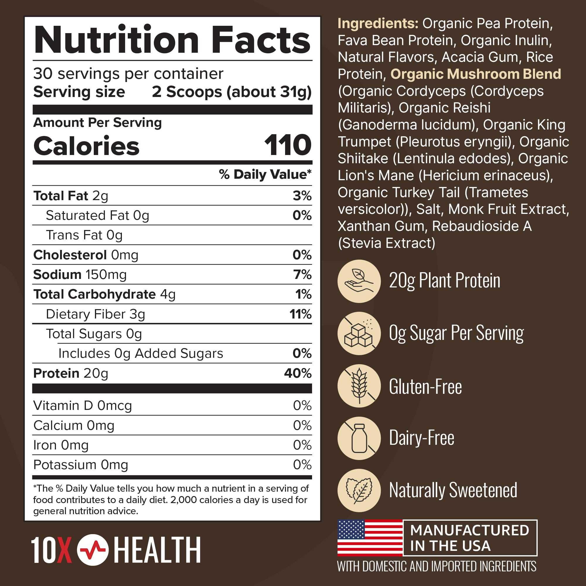Shake glass with 10X Health System vegan protein honey vanilla.