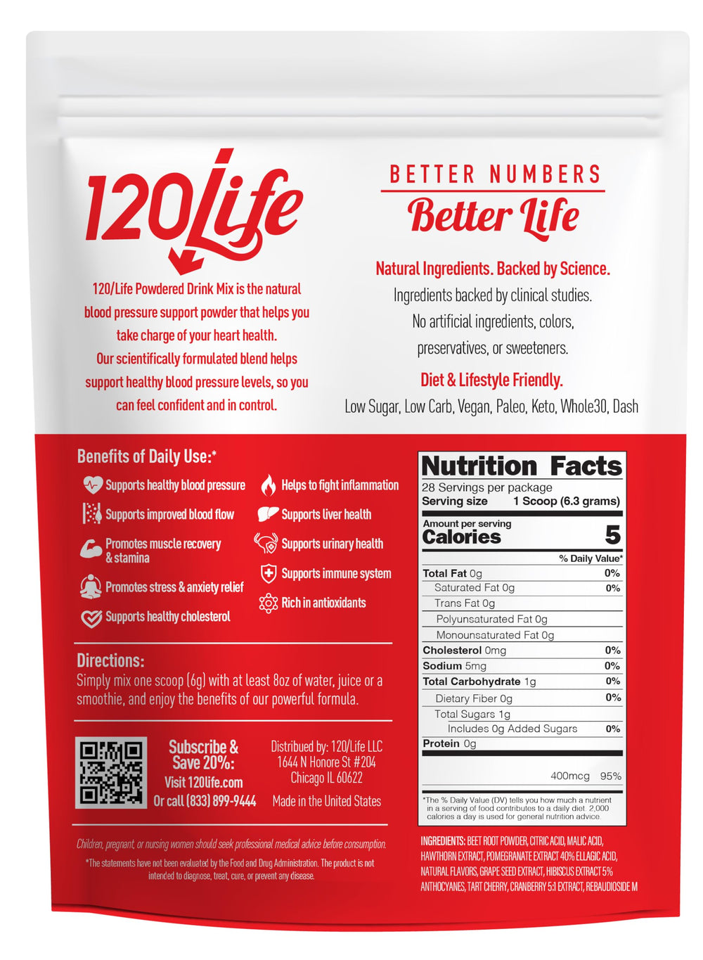 120LIFE Blood Pressure Support glass with prepared drink, ready to enjoy
