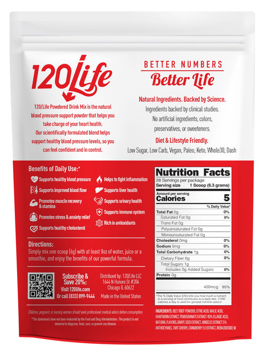 120LIFE Blood Pressure Support glass with prepared drink, ready to enjoy