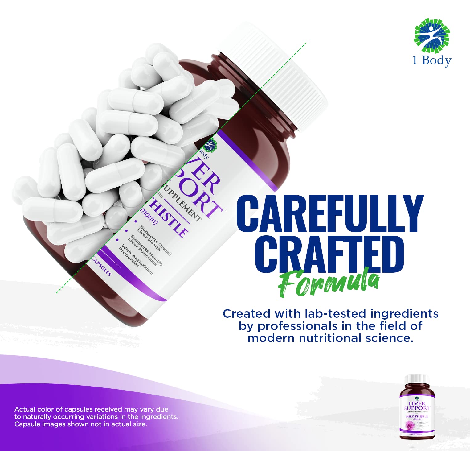 1Body Liver Cleanse label detail highlighting milk thistle and turmeric