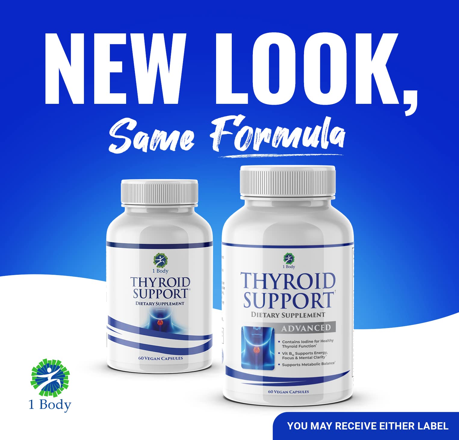 1 Body Thyroid Support label back highlights key minerals and vitamins for thyroid wellness.