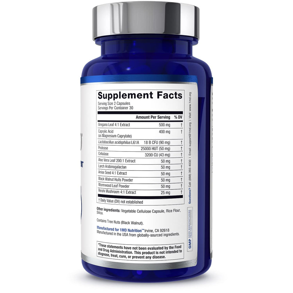 1MD BalanceMD lifestyle shot of a woman taking a probiotic capsule.