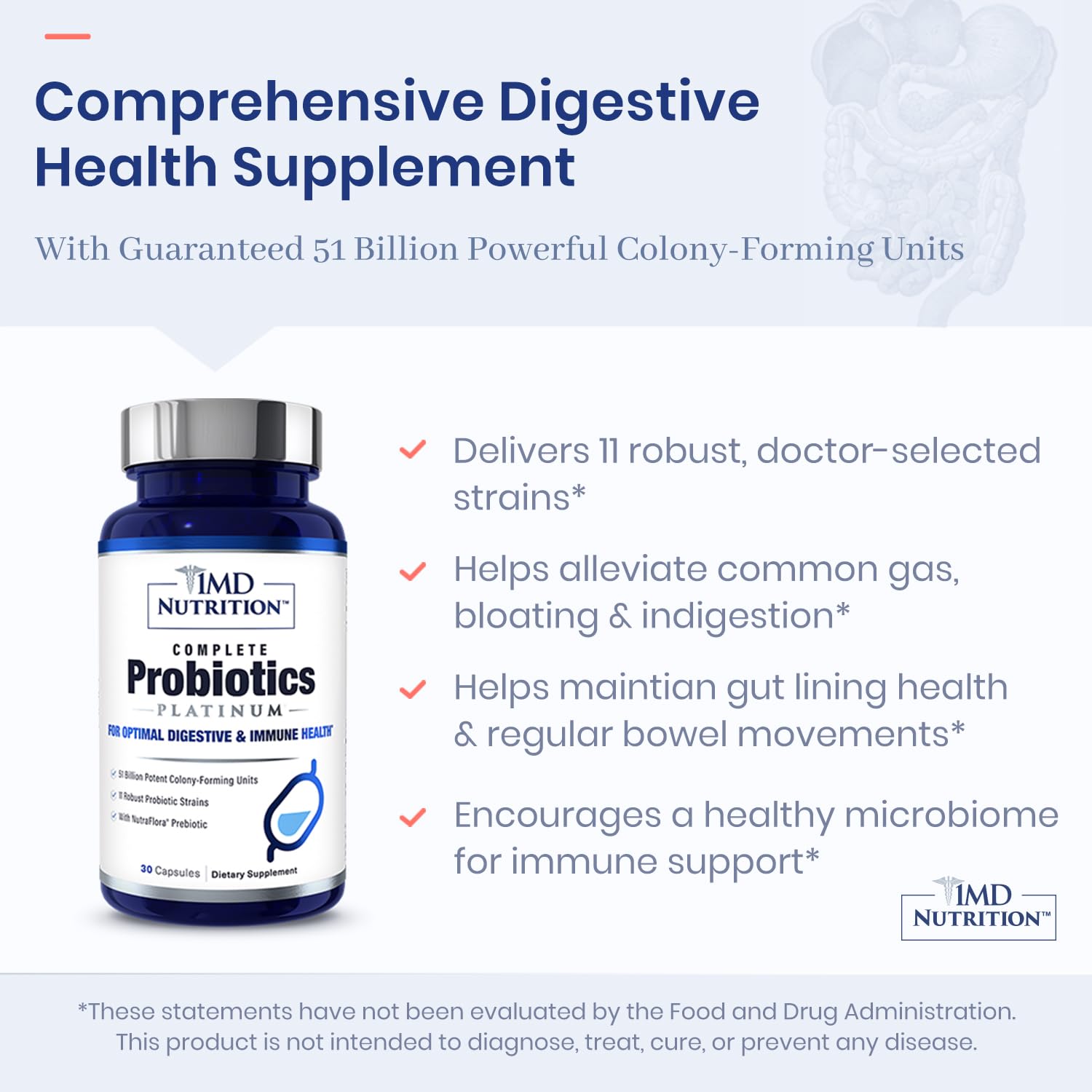 Dairy-free formula symbol with 11-strain blend implying broad gut health potential.