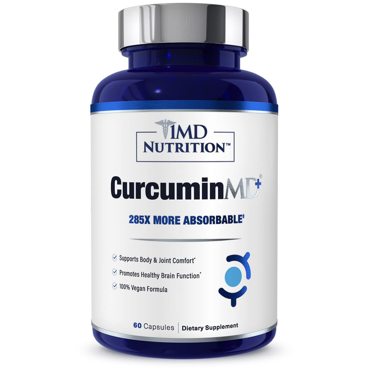 1MD CurcuminMD Plus bottle front with 60 capsules for joint support