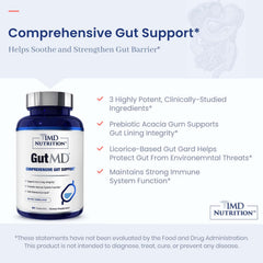 1MD GutMD capsules being swallowed to illustrate convenient daily gut health routine.